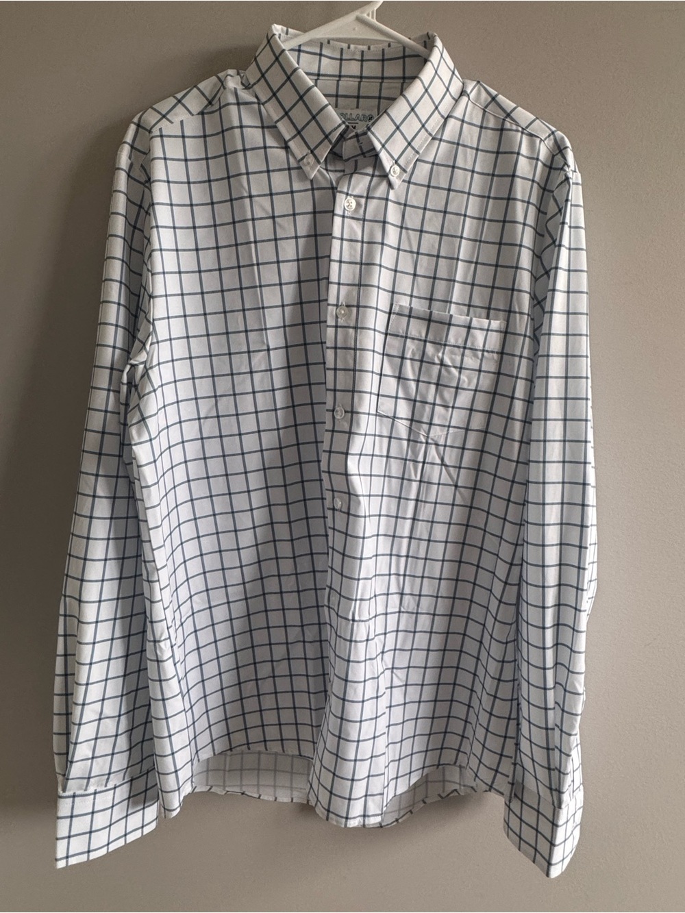 &Collar Performance Dress Shirt‎ Blue Windowpane Check Stretch Men's Slim L